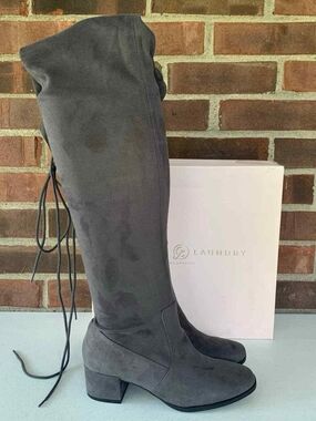 Chinese Laundry Mystical Gray Over The Knee Boots Sz 5.5 Low Block Heel NIB